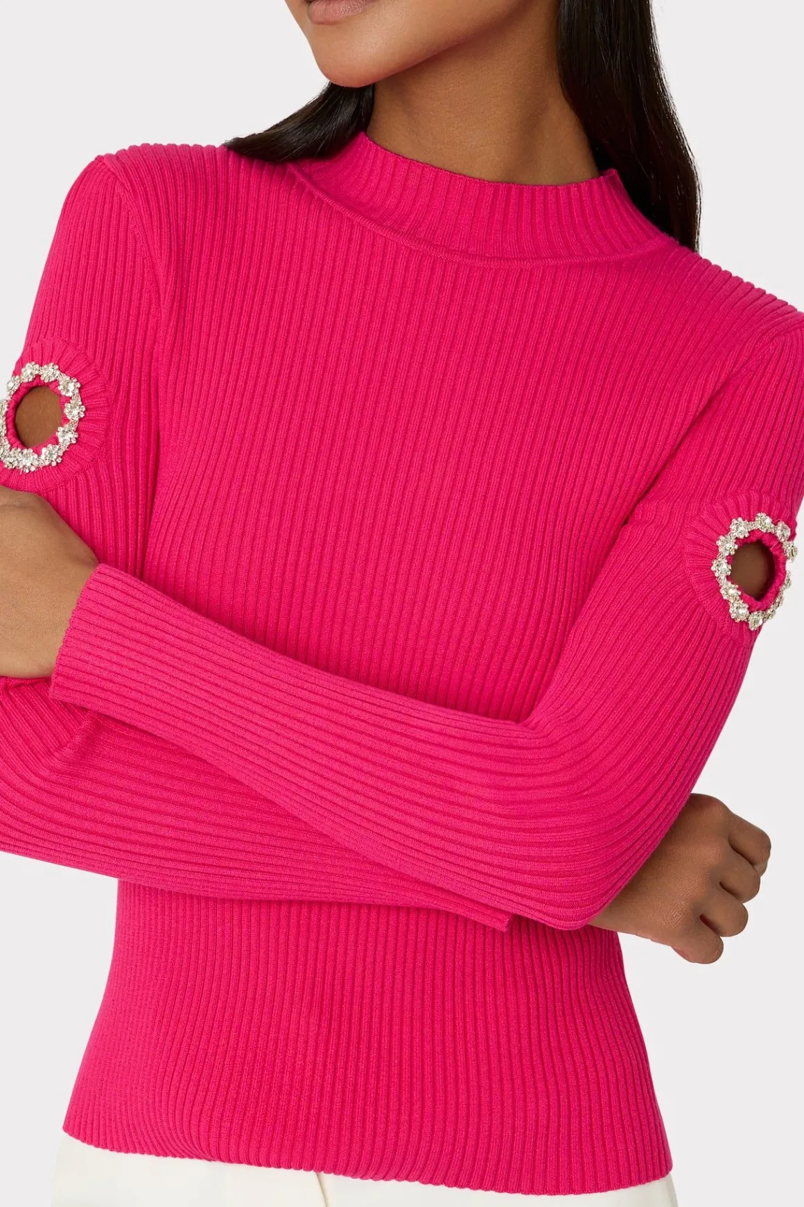 MILLY Tops-Shoulder Cut Out Knit Mock Neck Milly Pink