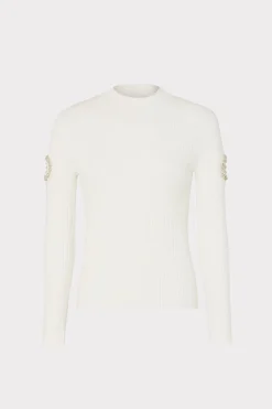 MILLY Sweaters & Knits-Shoulder Cut Out Knit Mock Neck Ecru
