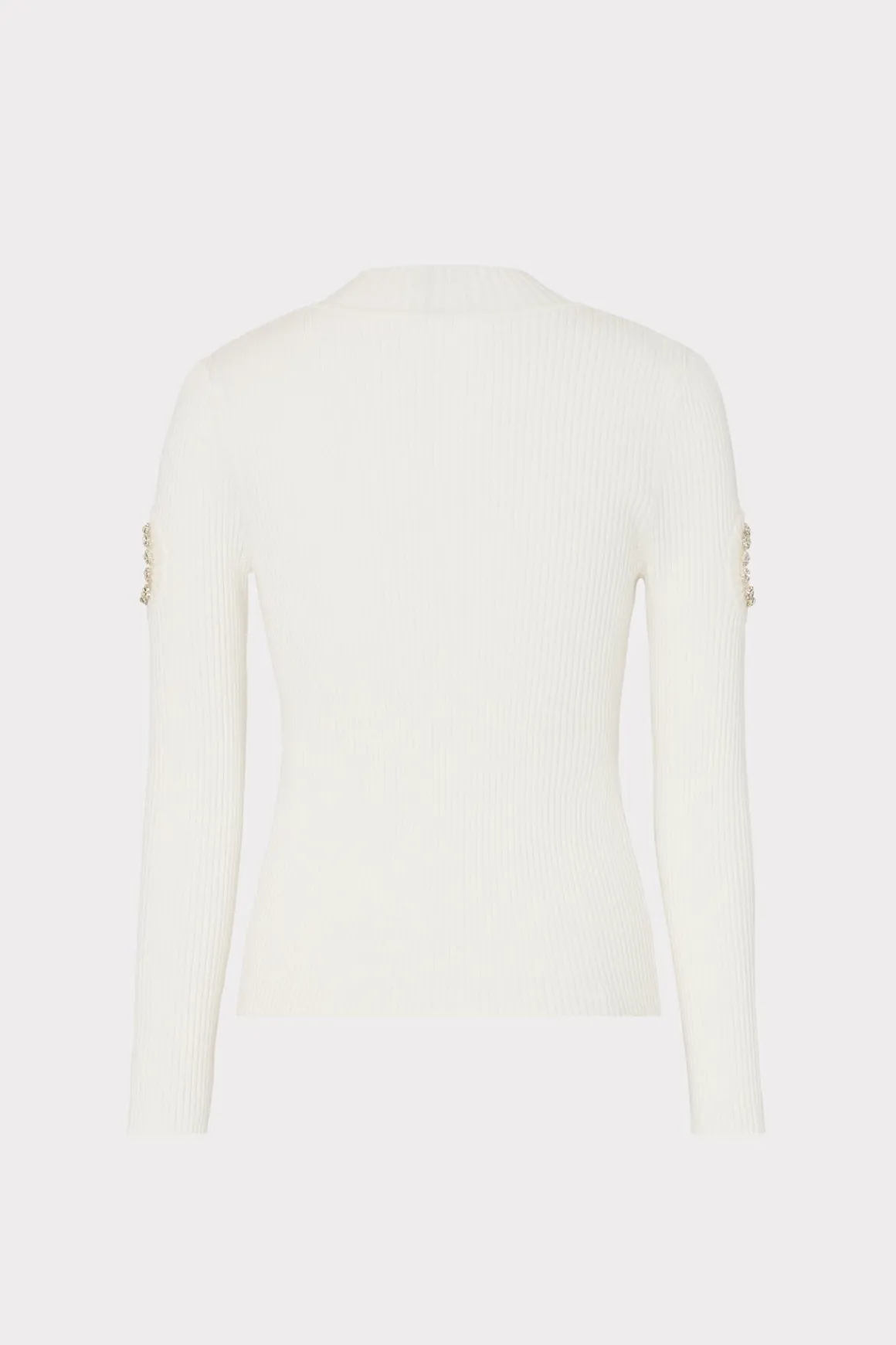 MILLY Tops-Shoulder Cut Out Knit Mock Neck Ecru