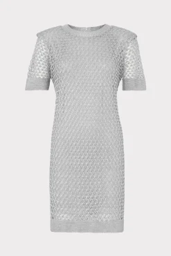 MILLY Jumpsuits & Rompers-Sinclair Metallic Mesh Mini Dress Silver