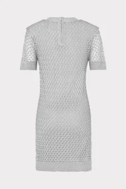 MILLY Knit Dresses-Sinclair Metallic Mesh Mini Dress Silver