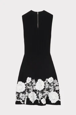MILLY Mini Dresses-Sleeveless Lace Trim Fit And Flare Dress Black/Ecru