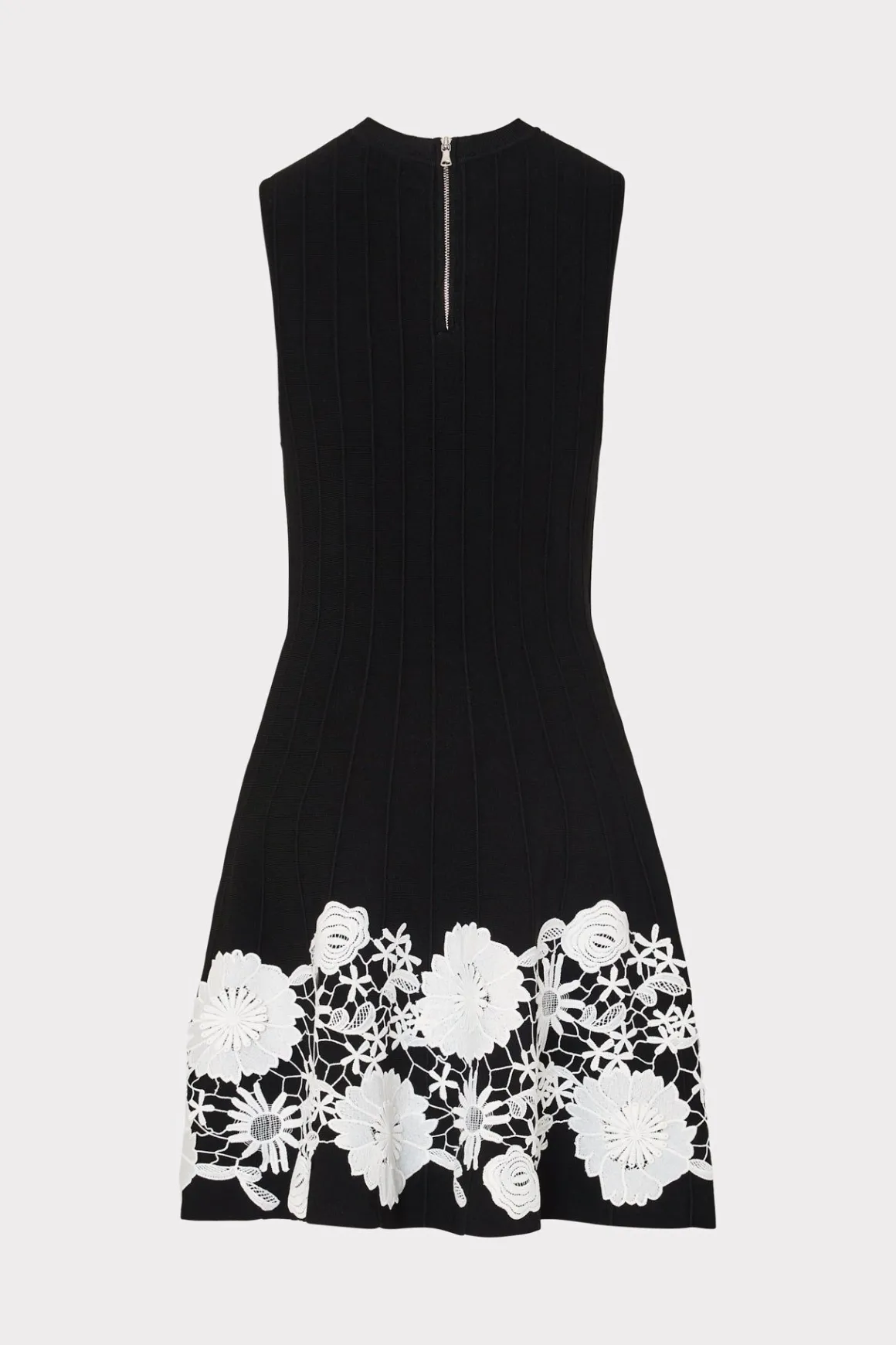 MILLY Mini Dresses-Sleeveless Lace Trim Fit And Flare Dress Black/Ecru
