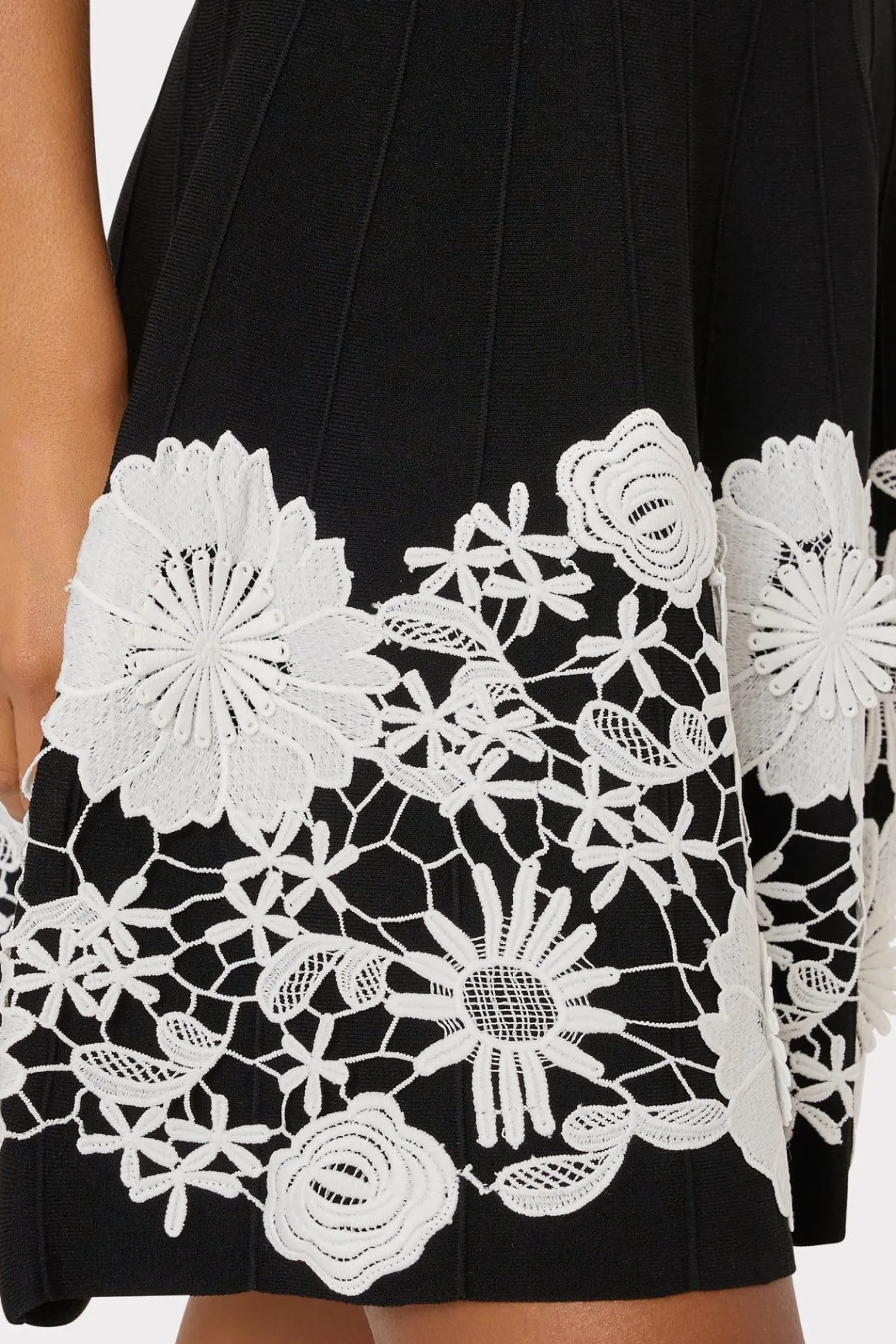 MILLY Cocktail Dresses-Sleeveless Lace Trim Fit And Flare Dress Black/Ecru