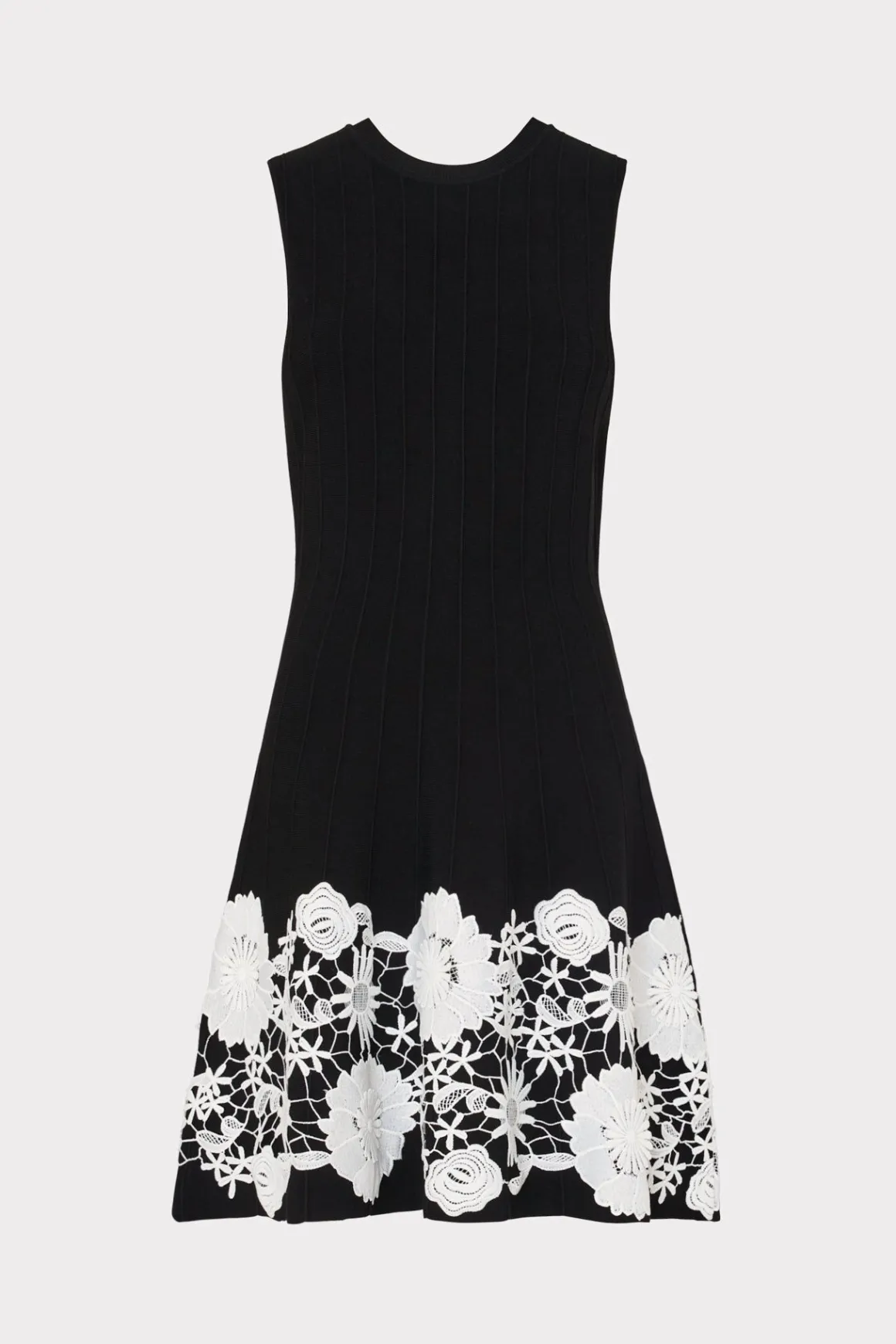 MILLY Day Dresses-Sleeveless Lace Trim Fit And Flare Dress Black/Ecru