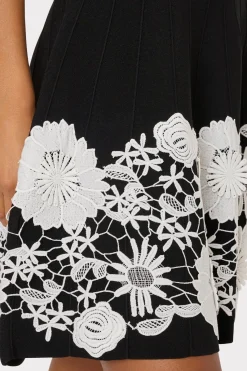 MILLY Day Dresses-Sleeveless Lace Trim Fit And Flare Dress Black/Ecru