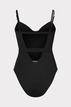 MILLY One Piece Swimsuits-Solid Belted One Piece Black