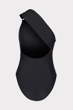 MILLY One Piece Swimsuits-Solid Carvico Vita One Shoulder One Piece Black