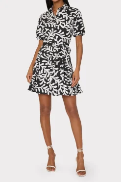 MILLY Little Black Dresses-Spanish Vine Poplin Mini Dress Black/White