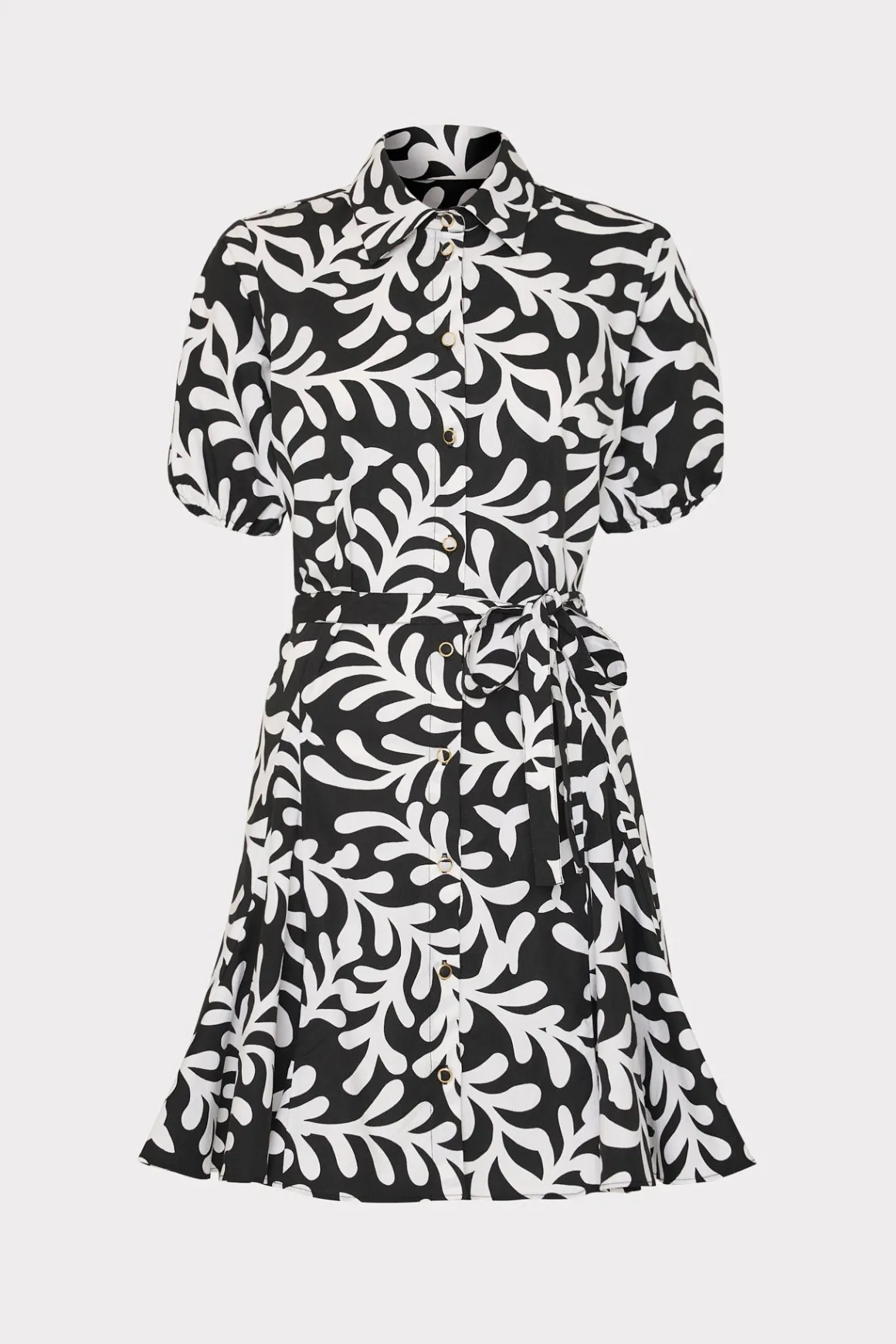 MILLY Mini Dresses-Spanish Vine Poplin Mini Dress Black/White