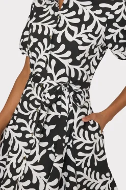 MILLY Mini Dresses-Spanish Vine Poplin Mini Dress Black/White