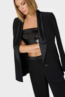 MILLY Coats & Jackets-Stacy Hammered Satin Blazer Black