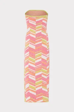 MILLY Cover-Ups-Strapless Multicolor Chevron Knit Dress Chartreuse Multi