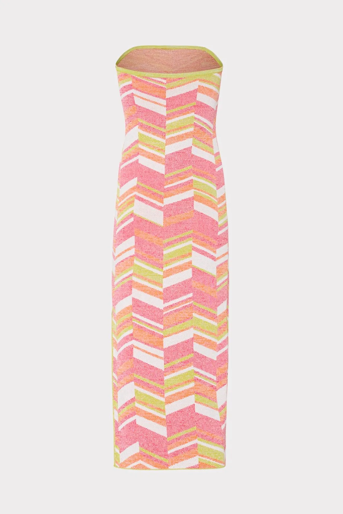 MILLY Sweaters & Knits-Strapless Multicolor Chevron Knit Dress Chartreuse Multi