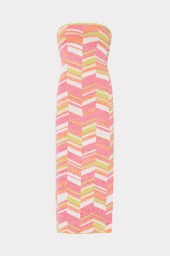 MILLY Jumpsuits & Rompers-Strapless Multicolor Chevron Knit Dress Chartreuse Multi