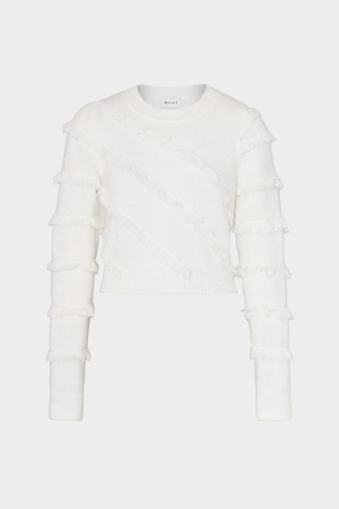 MILLY Sweaters & Knits-Striped Fringe Sweater Ecru