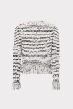 MILLY Coats & Jackets-Textured Fringe Cardigan Jacket Ecru Multi
