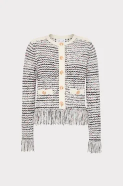 MILLY Matching Sets-Textured Fringe Cardigan Jacket Ecru Multi