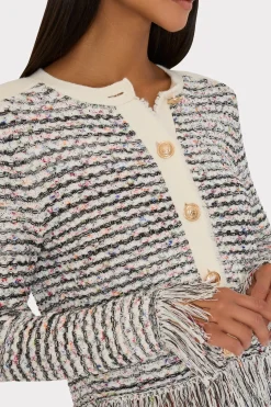 MILLY Matching Sets-Textured Fringe Cardigan Jacket Ecru Multi