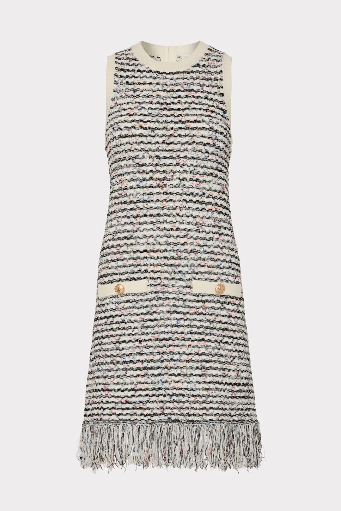 MILLY Knit Dresses-Textured Fringe Knit Mini Dress Ecru Multi