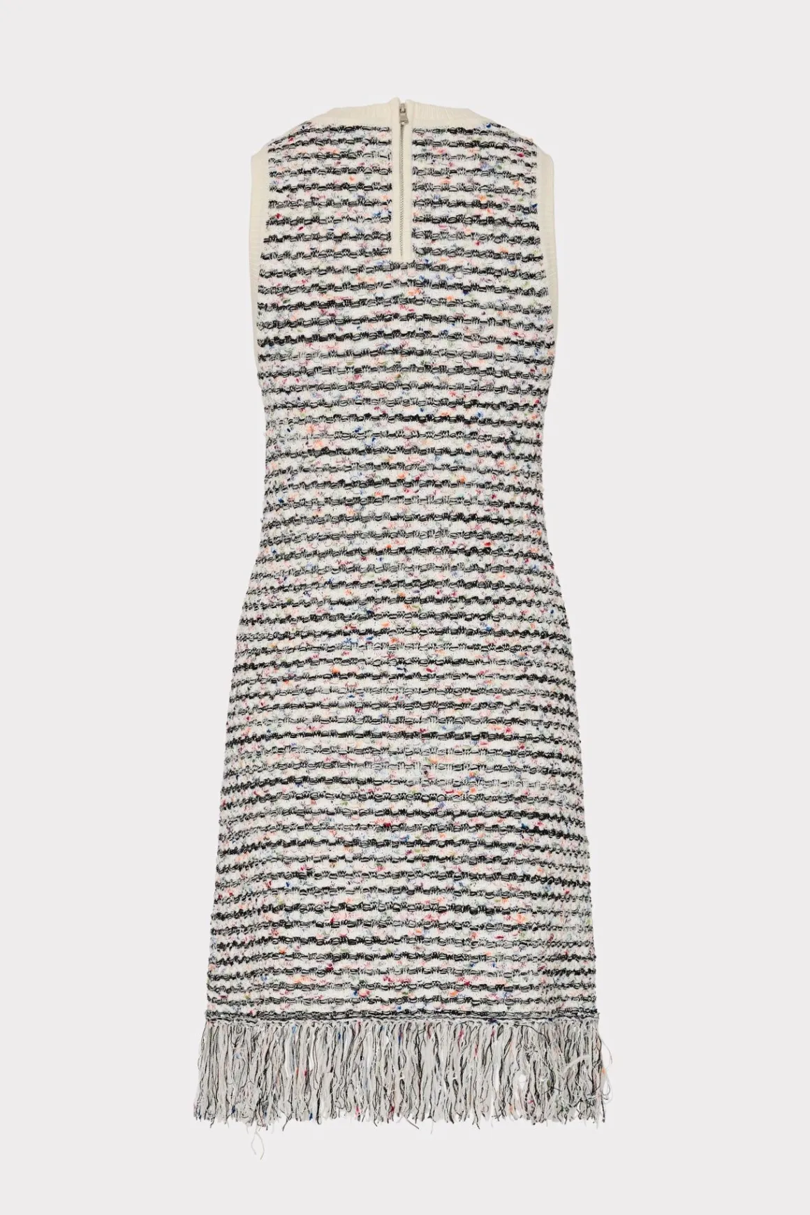 MILLY Jumpsuits & Rompers-Textured Fringe Knit Mini Dress Ecru Multi
