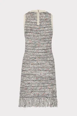 MILLY Mini Dresses-Textured Fringe Knit Mini Dress Ecru Multi