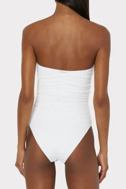 MILLY One Piece Swimsuits-Textured Ruched One Piece White