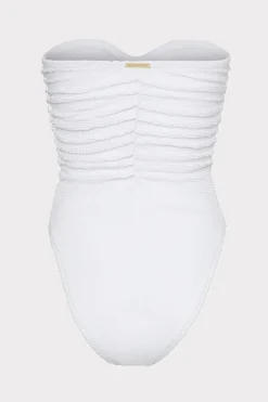 MILLY One Piece Swimsuits-Textured Ruched One Piece White