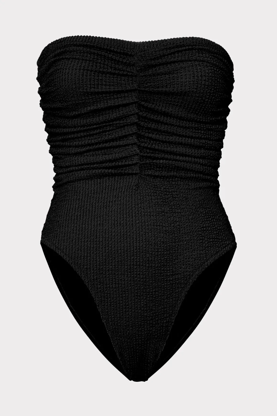 MILLY One Piece Swimsuits-Textured Ruched One Piece Black