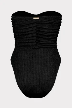 MILLY One Piece Swimsuits-Textured Ruched One Piece Black