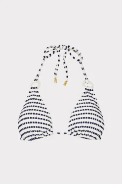 MILLY Jumpsuits & Rompers-Textured Stripe Ring Triangle Bikini Top Navy