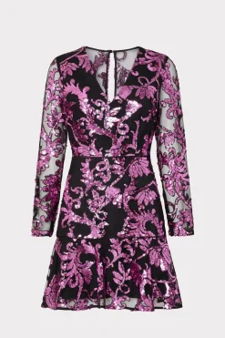 MILLY Pink Dresses-Tove Tassel Paisley Sequins Dress Pink Multi