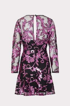 MILLY Pink Dresses-Tove Tassel Paisley Sequins Dress Pink Multi