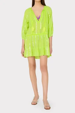MILLY Cover-Ups-Valentine Lurex Stripe Coverup Dress Neon Yellow