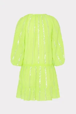 MILLY Cover-Ups-Valentine Lurex Stripe Coverup Dress Neon Yellow
