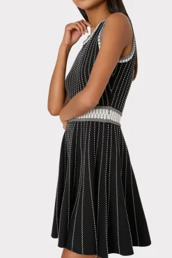 MILLY Mini Dresses-Vertical Texture Fit And Flare Dress Black/Ecru