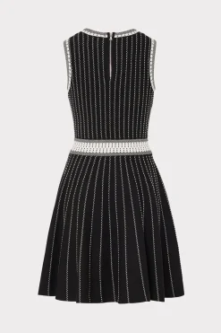 MILLY Mini Dresses-Vertical Texture Fit And Flare Dress Black/Ecru