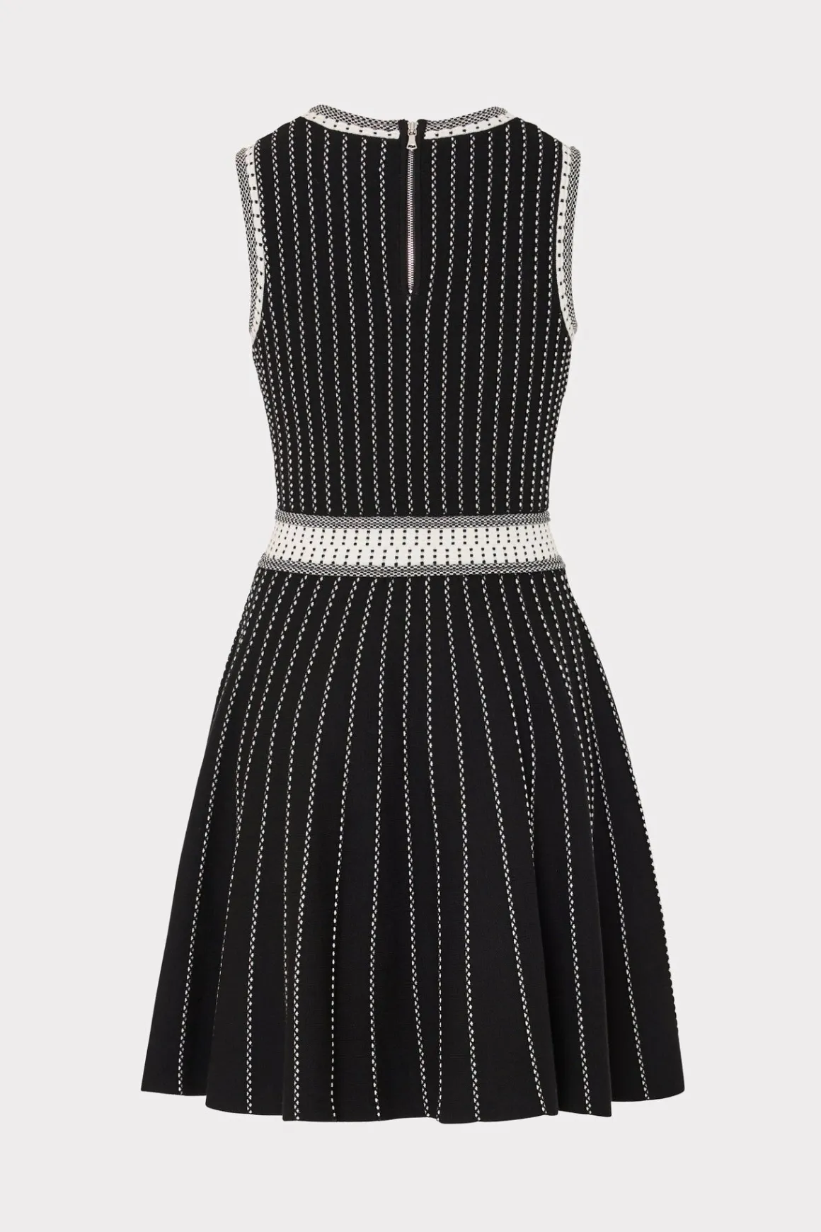 MILLY Mini Dresses-Vertical Texture Fit And Flare Dress Black/Ecru