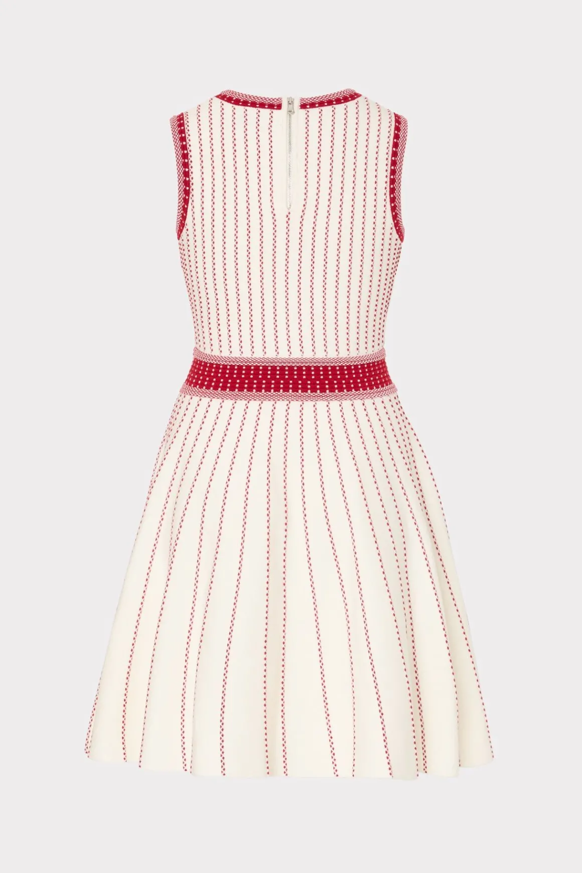 MILLY Knit Dresses-Vertical Texture Fit And Flare Dress Ecru/Red