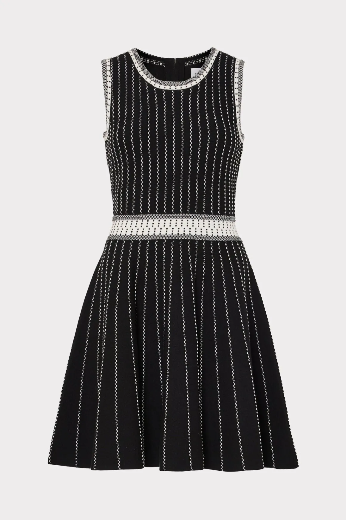 MILLY Knit Dresses-Vertical Texture Fit And Flare Dress Black/Ecru