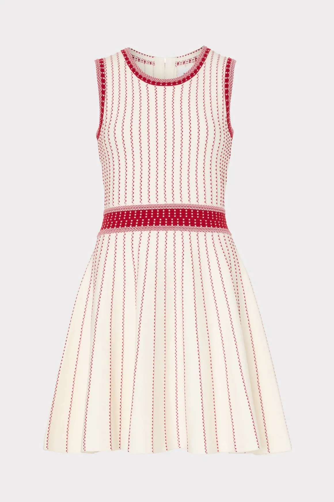 MILLY Mini Dresses-Vertical Texture Fit And Flare Dress Ecru/Red