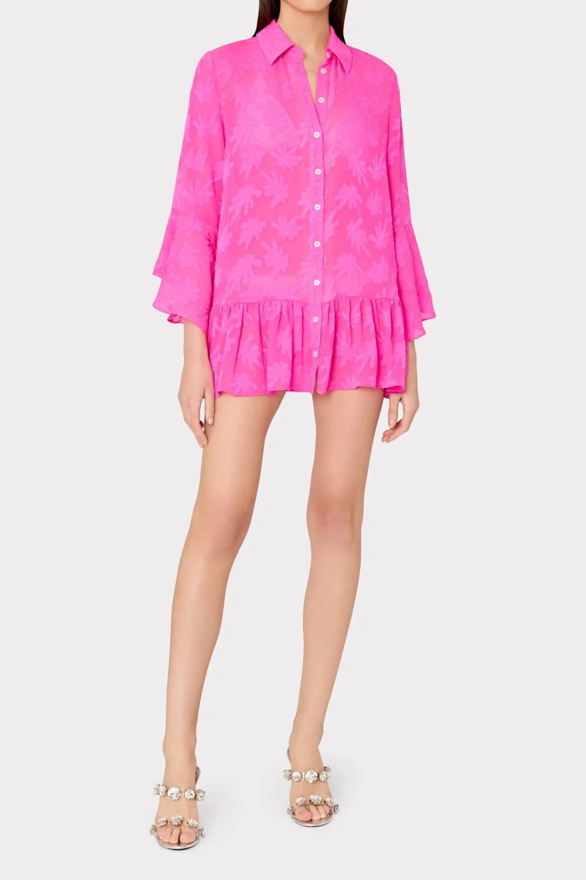 MILLY Jumpsuits & Rompers-Vierra Burnout Coverup Dress Hot Pink