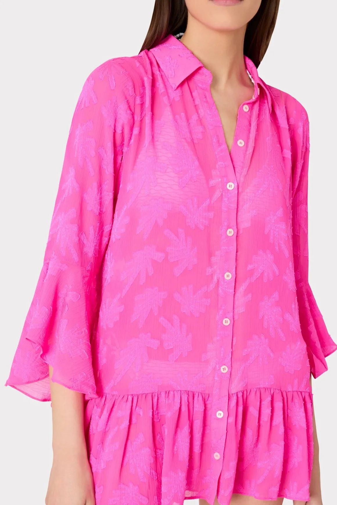 MILLY Jumpsuits & Rompers-Vierra Burnout Coverup Dress Hot Pink