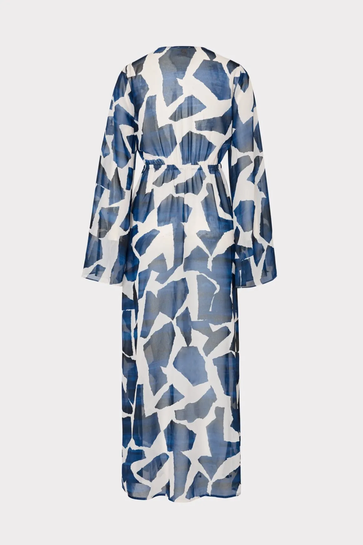 MILLY Jumpsuits & Rompers-Vince Ocean Puzzle Chiffon Coverup Dress Navy Multi