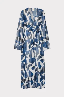 MILLY Cover-Ups-Vince Ocean Puzzle Chiffon Coverup Dress Navy Multi