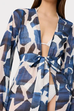 MILLY Cover-Ups-Vince Ocean Puzzle Chiffon Coverup Dress Navy Multi