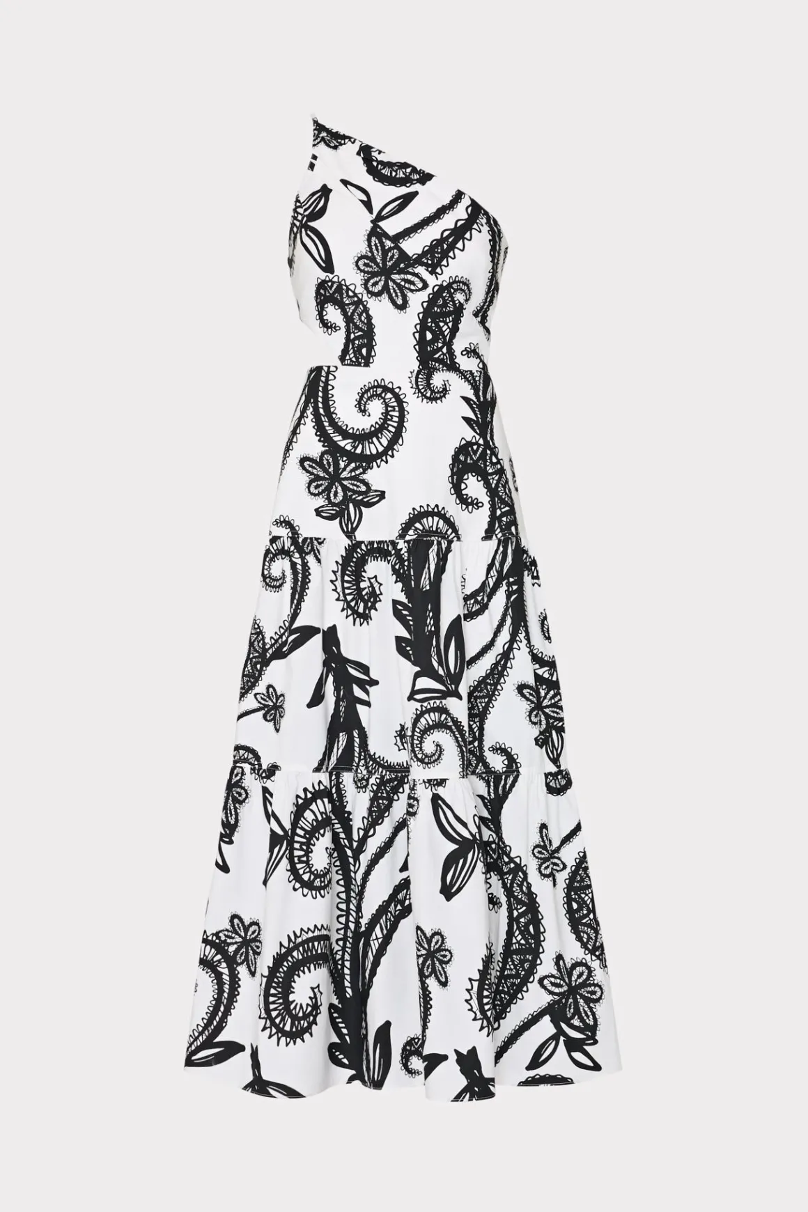 MILLY Day Dresses-Vintage Vine Poplin Dress Black/White