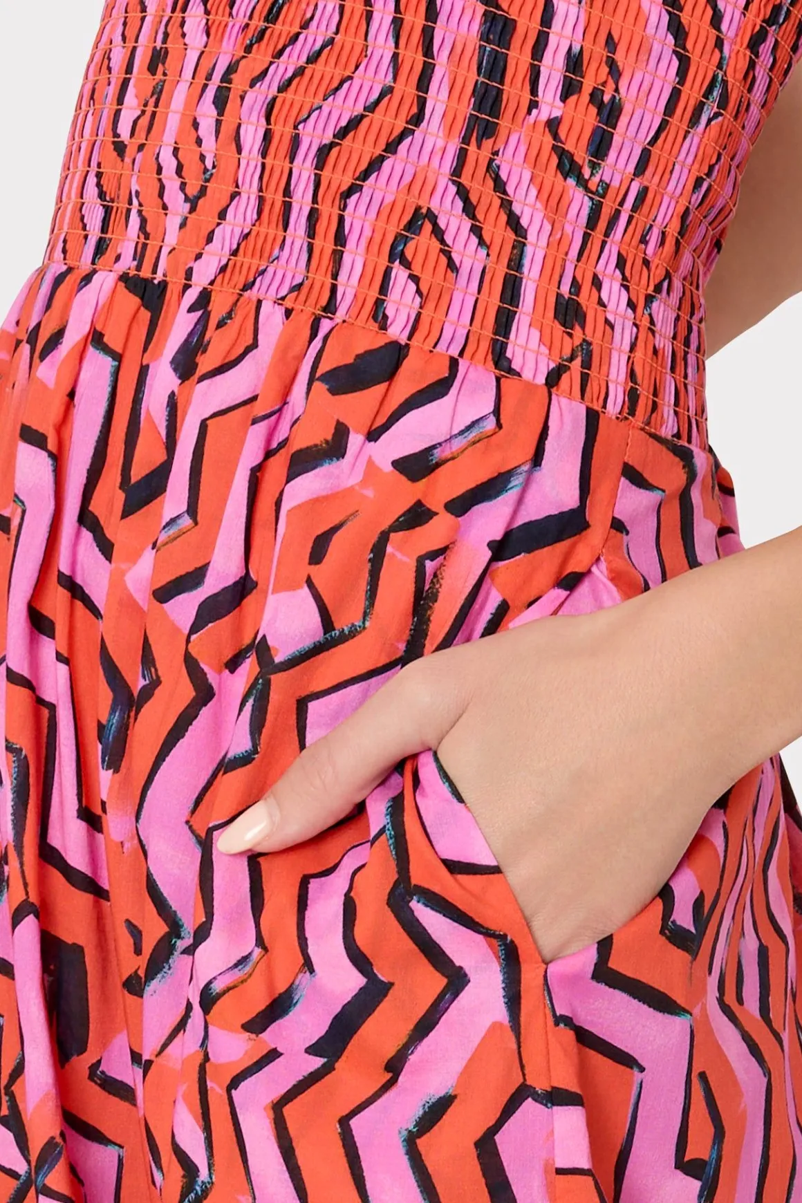 MILLY Cover-Ups-Viona Painted Chevron Cotton Voile Dress Coral Multi