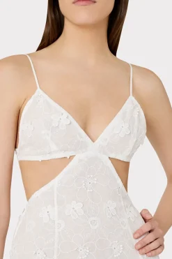 MILLY Cover-Ups-Vivianne 3D Floral Cotton Eyelet Dress White