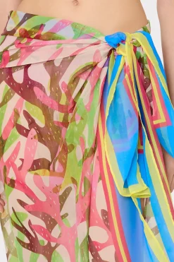 MILLY Jumpsuits & Rompers-Watercolor Caribbean Coral Chiffon Sarong Green Multi